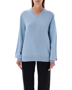 COMME DES GARÇONS PLAY Heart Mini Patch V-Neck - Blue