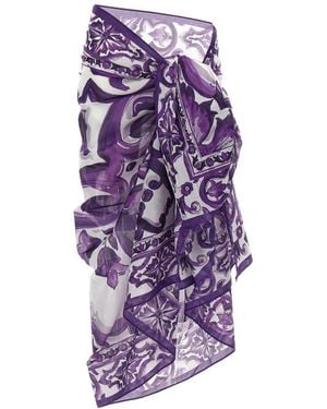 Dolce & Gabbana Majolica Print Batiste Sarong - Purple