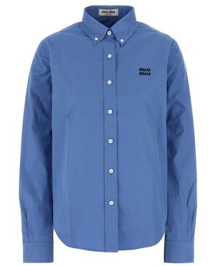 Miu Miu Logo-Embroidered Button-Up Shirt - Blue