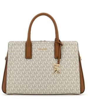 MICHAEL Michael Kors Laila Medium Signature Logo Satchel - Natural
