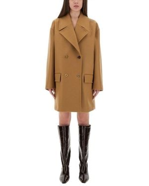 Moschino Double-Breasted Midi Coat - Natural