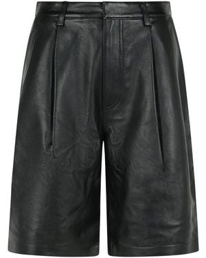 MICHAEL Michael Kors Pleated Leather Bermuda Shorts - Grey