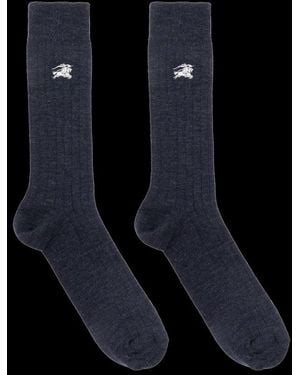 Burberry Ekd Embroidered Ribbed-Knit Socks - Black
