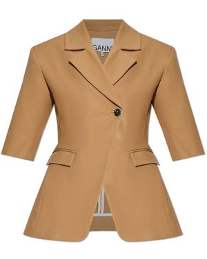 Ganni 3/4 Sleeved Blazer - Natural