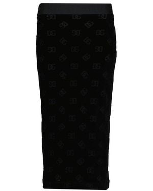 Dolce & Gabbana All-Over Dg Logo Flocked Jersey Midi Skirt - Black