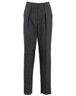 Giorgio Armani Pinstripe Melange Wool Blend Trousers - Grey