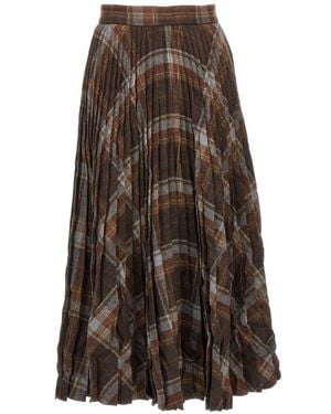 Balenciaga Wool Blend Pleated Ruffled Skirt - Brown