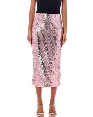 ROTATE BIRGER CHRISTENSEN Sequin Rear Slit Pencil Midi Skirt - Pink