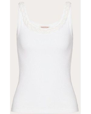 Valentino Embellished-Trim Straight Hem Top - Natural