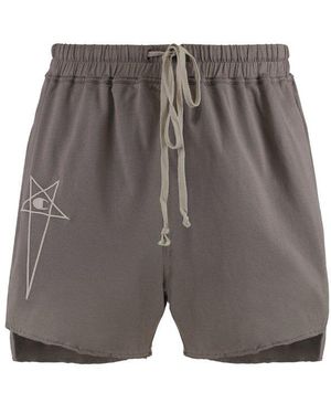 Rick Owens X Champion Logo Embroidered Drawstring Shorts - Grey