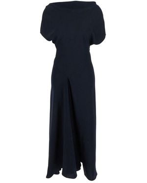 Plain Long Dress With Square Neckline - Blue