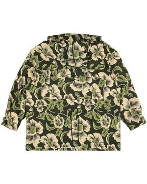 KENZO Floral Printed Hooded Lightweight Jacket - Green