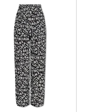 Balenciaga High-End Fashion: All-Over Logo Printed Cotton Trousers For Fw23 - White