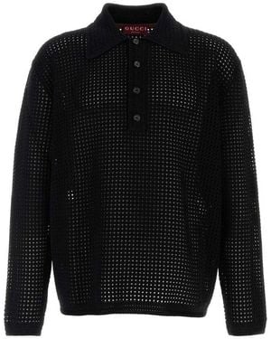 Gucci Crochet Polo Shirt - Black