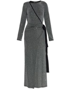 Diane von Furstenberg All-Over Embellished Long-Sleeved Dress - Gray