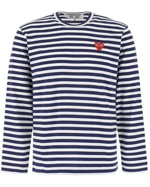 COMME DES GARÇONS PLAY Striped Crewneck T-Shirt - Blue