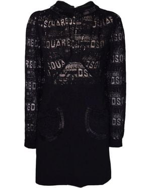 DSquared² Lace Detailed Straight Hem Dress - Black