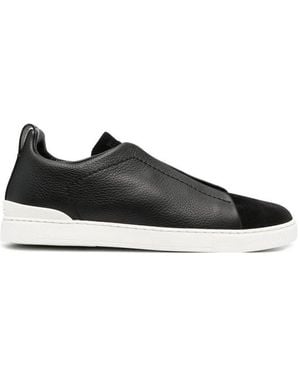 ZEGNA Triple Stitch Round-Toe Trainers - Black