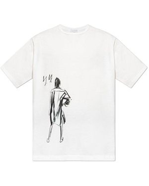 【yohji yamamoto】SINGLE JERSEY PRINT HALF SLEEVE B/WHITE Yohji Yamamoto(ヨウジヤマモト) - Single Jersey Print Half