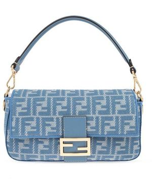 ショルダーバッグ・ポシェット Fendi Mamma Baguette Small Jacquard Ff Fabric Crossbody Bag Mamma Baguette Small Fabric Blue | Fendi