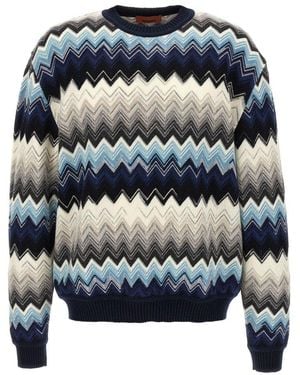 Missoni Zigzag Crewneck Knitted Jumper - Blue