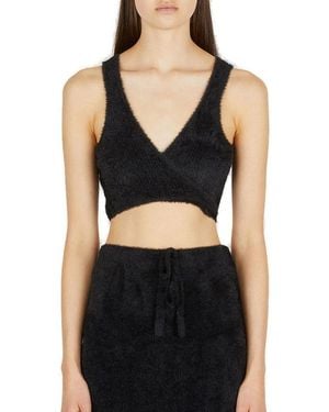 ESTER MANAS Fluffy V-Neck Crop Top - Black