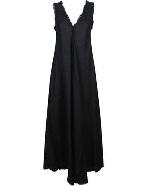 P.A.R.O.S.H. V-Neck Fringe Detailed Dress - Black