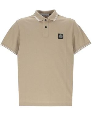 Stone Island Logo Patch Short-Sleeved Polo Shirt - Natural