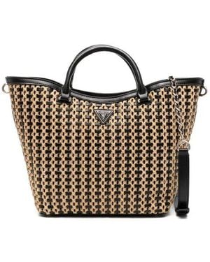 Guess Atalia Woven Logo Plaque Handbag - Brown