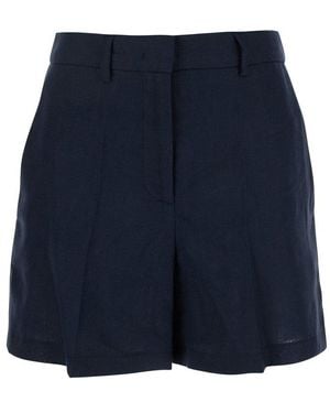 Plain Belted Shorts With Waist Loops - Blue