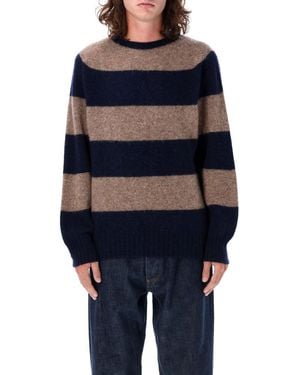 YMC Striped Shetland Pullover - Blue