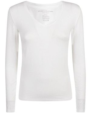 Majestic Filatures V-Neck Long Sleeve Top - White