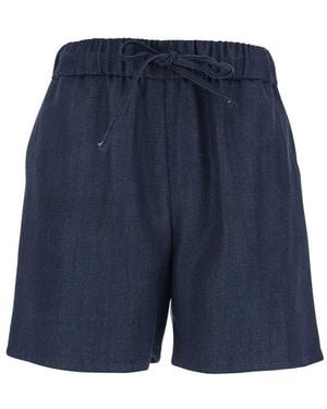 Plain Tech Fabric Shorts With Drawstring Waist - Blue
