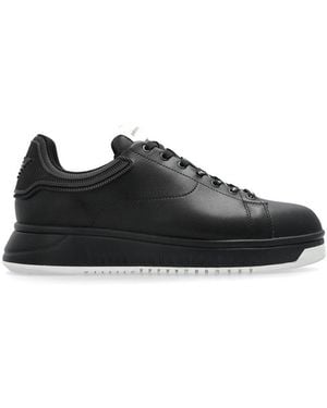 Emporio Armani Round Toe Lace-Up Trainers - Black