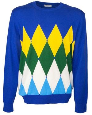 Ballantyne Diamond-Pattern Crewneck Sweater - Blue