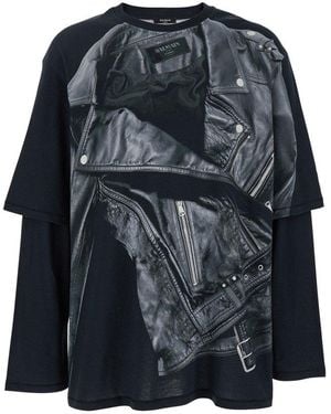 Balmain Biker Jacket Printed Long Sleeved T-Shirt - Black