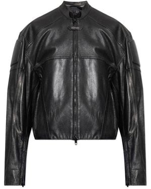 Balenciaga Leather Jacket With Stand-Up Collar - Black