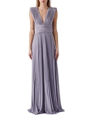 Elisabetta Franchi V-neck Pleated Maxi Dress - Purple