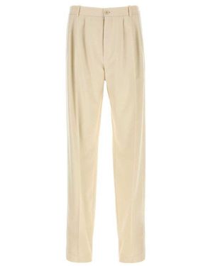 Saint Laurent Pleat Detailed Straight Leg Trousers - Natural