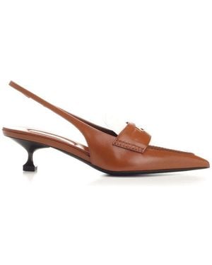 Miu Miu Logo Embossed Slingback Pumps - Brown