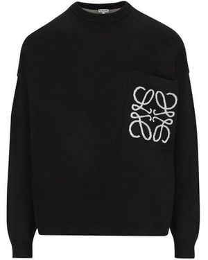 Loewe Logo-Intarsia Crewneck Jumper - Black