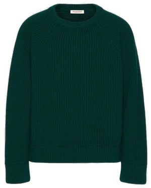 Valentino Crewneck Chunky-Knit Sweater - Green
