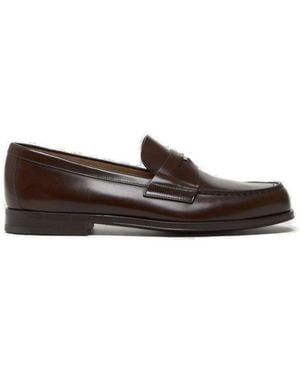 Prada Logo-Triangle Slip-On Penny Loafers - Brown