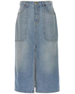 B Sides Logo-Patch Denim Midi Skirt - Blue