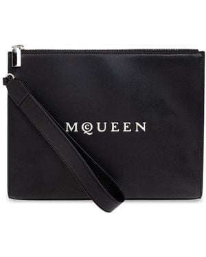 McQueen Logo Printed Zipped Pouch - Black