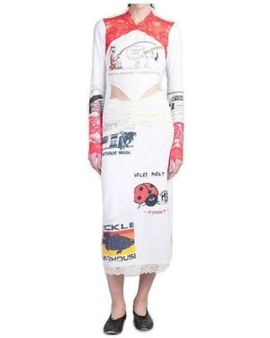 Marine Serre Regenerated T-Shirts And Lace Midi Dress - White