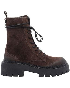 Vic Matié Side Zipped Lace-Up Ankle Boots - Brown