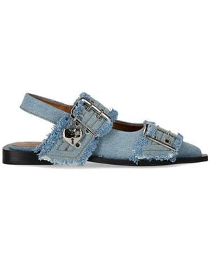 Ganni Feminine Slingback Denim Flat Shoes - Blue