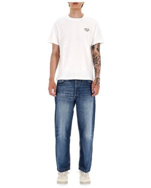 A.P.C. Logo Embroidered Crewneck T-Shirt - Blue