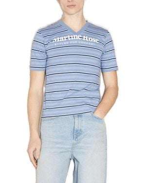 Martine Rose Logo-Printed V-Neck Striped T-Shirt - Blue